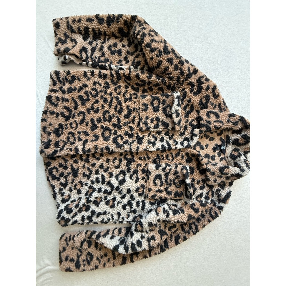 Volcom Leopard Print Sherpa Fleece Shirt Jacket Shacket Tan Black Large